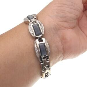 Vintage Silver Tone and Blue lace Retro Panel Bracelet 7"